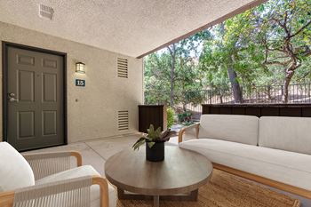 Apartment patio with seating